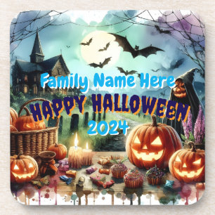 Eerie Halloween Night Watercolor Beverage Coaster