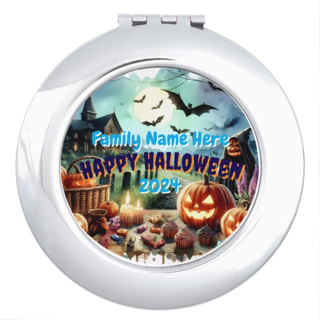 Eerie Halloween Night Watercolor Compact Mirror (Front)