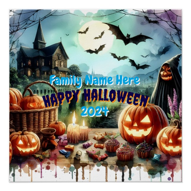 Eerie Halloween Night Watercolor Poster (Front)