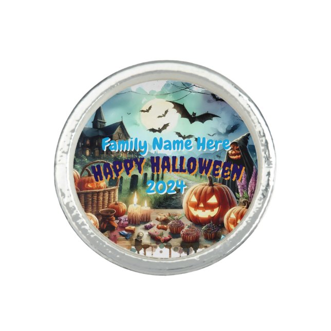 Eerie Halloween Night Watercolor Ring (Front)