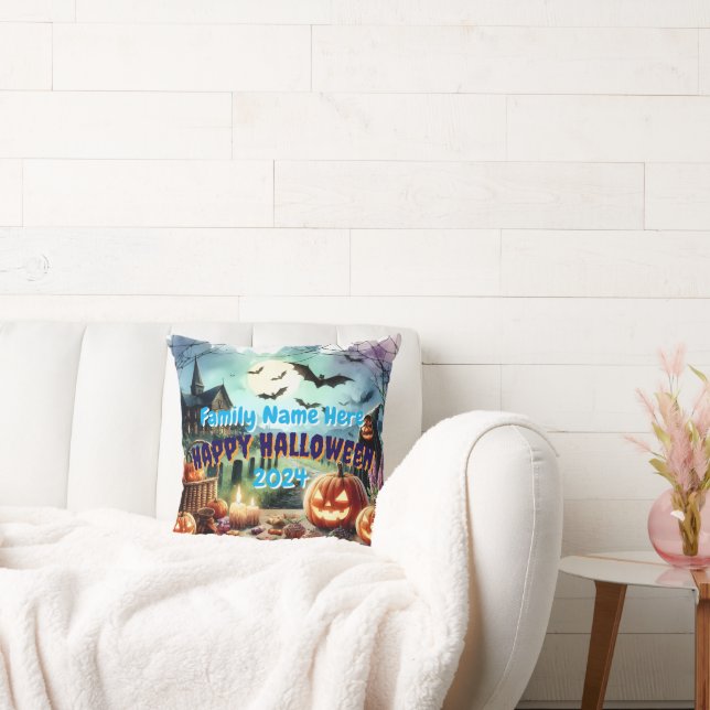 Eerie Halloween Night Watercolor Throw Pillow (Couch)