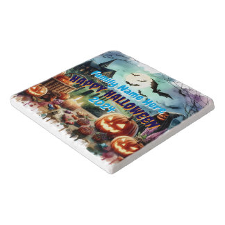 Eerie Halloween Night Watercolor Trivet