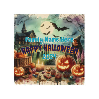 Eerie Halloween Night Watercolor Wood Wall Art