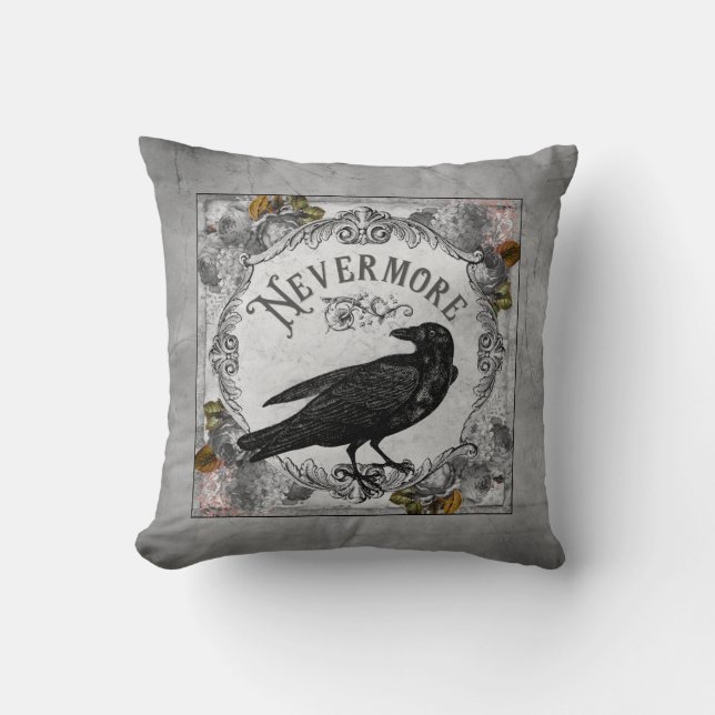 Eerie Halloween Raven Literary Horror Throw Pillow (Front)