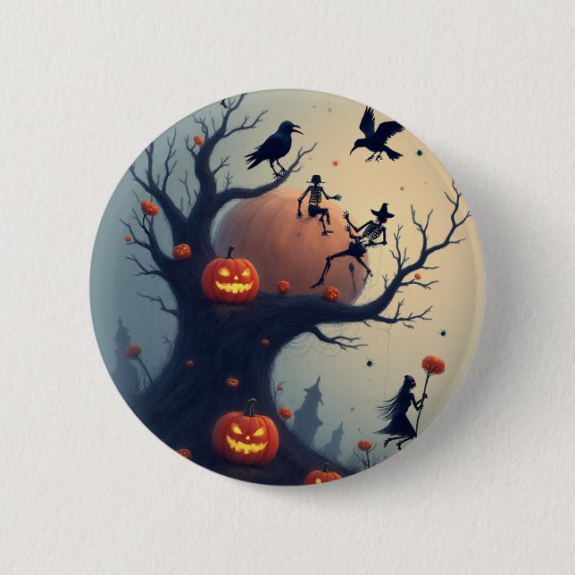 Eerie Halloween Tree Button (Front)