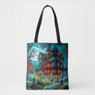 Eerie House by the Haunted Cemetery Tote Bag