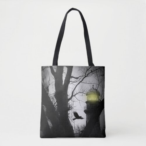 Eerie Lighthouse crow Tote Bag