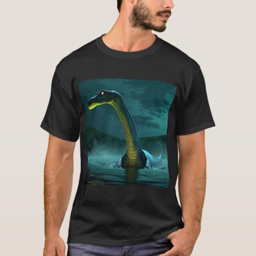 Eerie Loch Ness Monster with Glowing Eyes at Night T_Shirt
