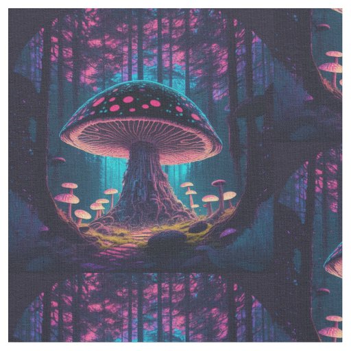 Eerie Magical Giant Toadstool in forest, purples,  Fabric