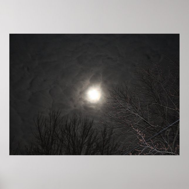 Eerie Moon In Clouds Poster (Front)
