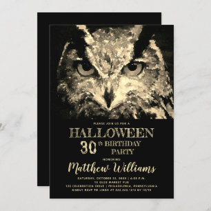 Eerie Night Owl Halloween 30th Birthday Party Invi Invitation
