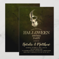 Eerie Night Skull Halloween Dinner Party Invitatio