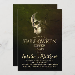Eerie Night Skull Halloween Dinner Party Invitatio Invitation