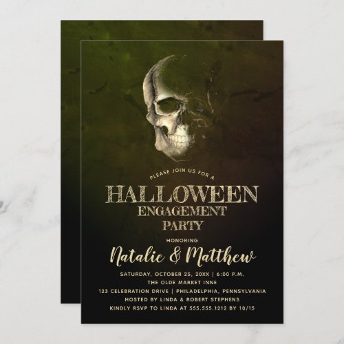 Eerie Night Skull Halloween Engagement Party Invit Invitation