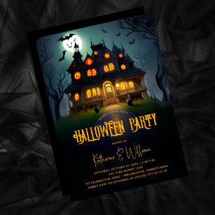 Eerie Night Spooky Haunted House Halloween Party Invitation