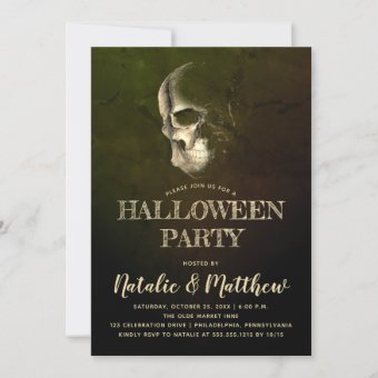 Eerie Night Spooky Skull Halloween Party Invitation | Zazzle