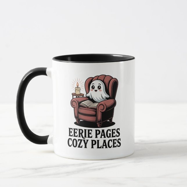 Eerie Pages Cozy Places - cozy ghost book Mug (Left)