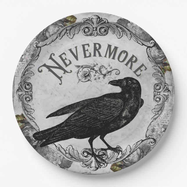 Eerie Raven Halloween Party Horror Paper Plates (Front)