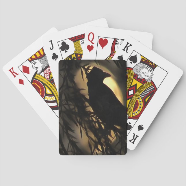 Eerie Raven Silhouette Against A Glowing Moon Poker Cards (Back)