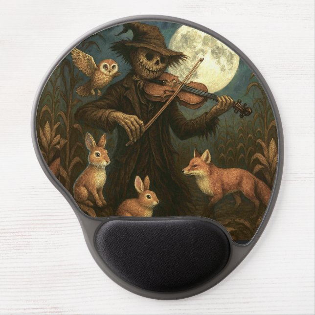Eerie Scarecrow Fiddles Under Silver Moon Gel Mouse Pad (Front)