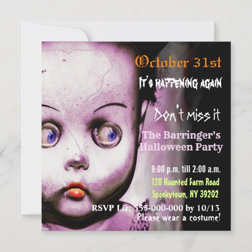 EERIE Scary Old Doll Halloween Invitation