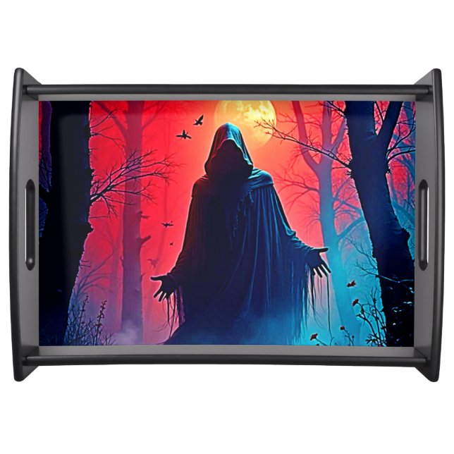 Eerie Shadow in Crimson Woods Design Serving Tray (Front)
