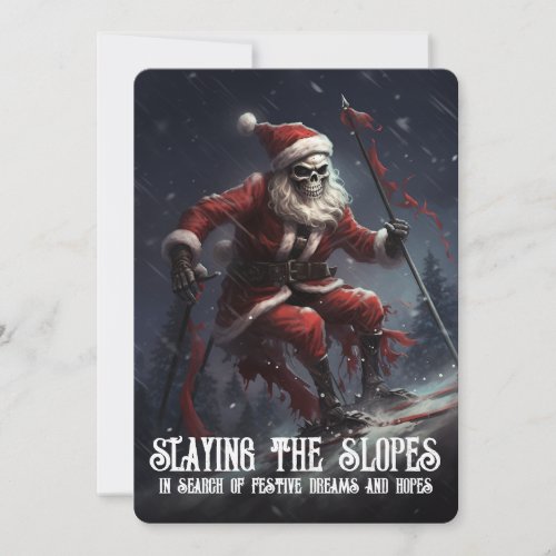 Eerie Skeleton Santa Ski Goth Macabre Christmas  Holiday Card
