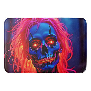 Eerie Skeleton with Pink Hair Design Bath Mat