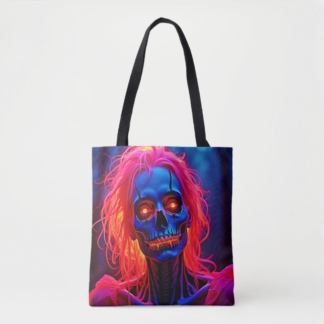 Eerie Skeleton with Pink Hair Design Tote Bag (Front)