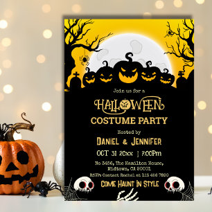 Eerie spooky skull moon Jack-O-Lantern Halloween Invitation