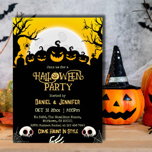 Eerie spooky skull moon Jack-O-Lantern Halloween Invitation