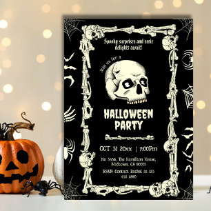 Eerie spooky skull skeletal bats spider Halloween Invitation