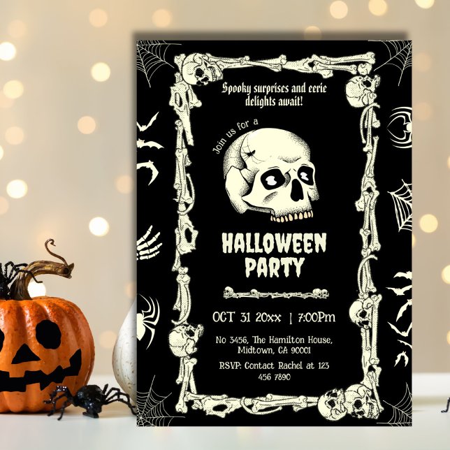 Eerie spooky skull skeletal bats spider Halloween  Invitation (Creator Uploaded)