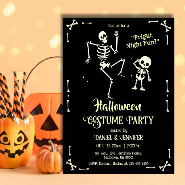 Eerie spooky skull skeletal fright night Halloween Invitation (Creator Uploaded)