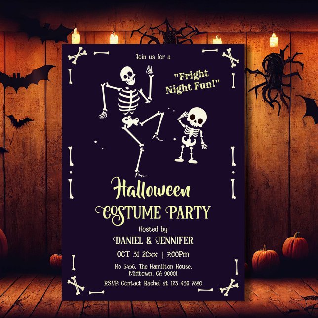 Eerie spooky skull skeletal fright night Halloween Invitation (Creator Uploaded)