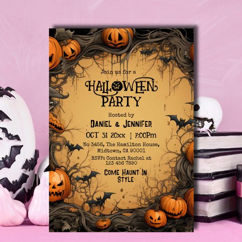 Eerie spooky vintage Jack_O_Lantern bat Halloween  Invitation