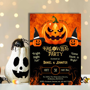 Eerie spooky witch hat Jack-O-Lantern Halloween Invitation