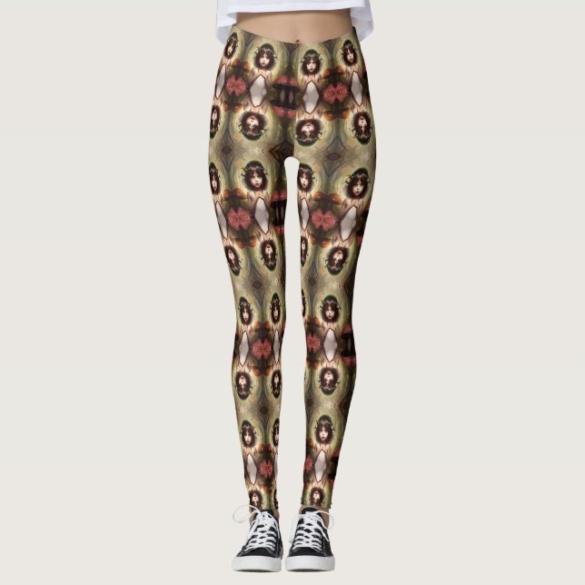 Eerie Surreal Portrait Pattern leggings Avant-Gard (Front)