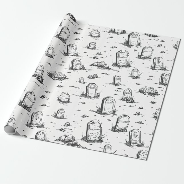 Eerie Tombstone Wrapping Paper (Unrolled)