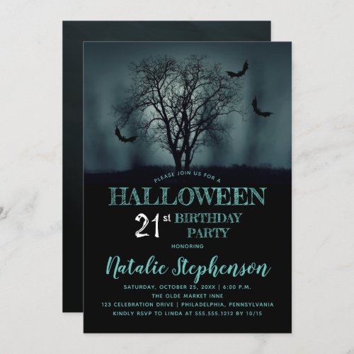 Eerie Tree Bats Halloween 21st Birthday Party  Invitation