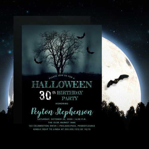 Eerie Tree Bats Halloween 30th Birthday Party Invitation