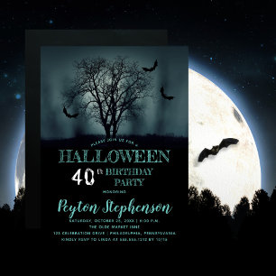 Eerie Tree Bats Halloween 40th Birthday Party Invi Invitation