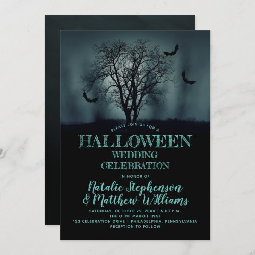 Eerie Tree Bats Halloween Wedding Celebration Invi Invitation