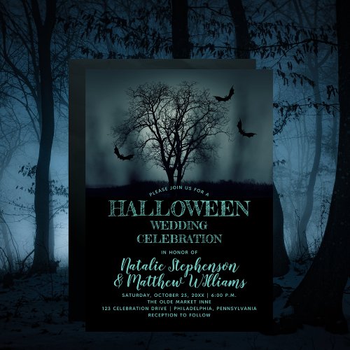 Eerie Tree Bats Halloween Wedding Celebration Invitation