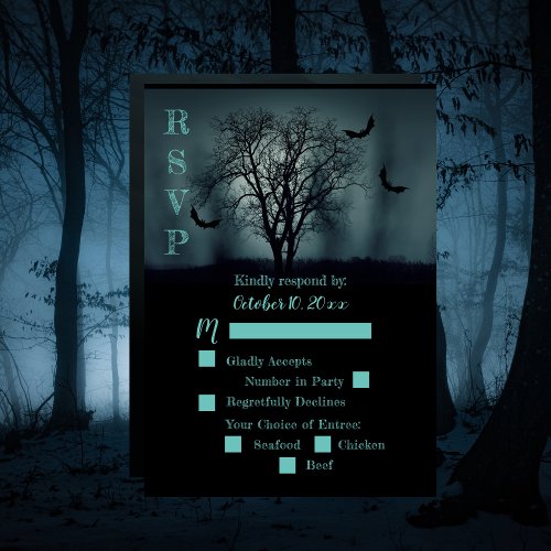 Eerie Tree Bats Halloween Wedding RSVP