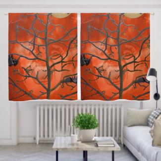 Eerie Tree Vampire Face in Orange Scary Sky