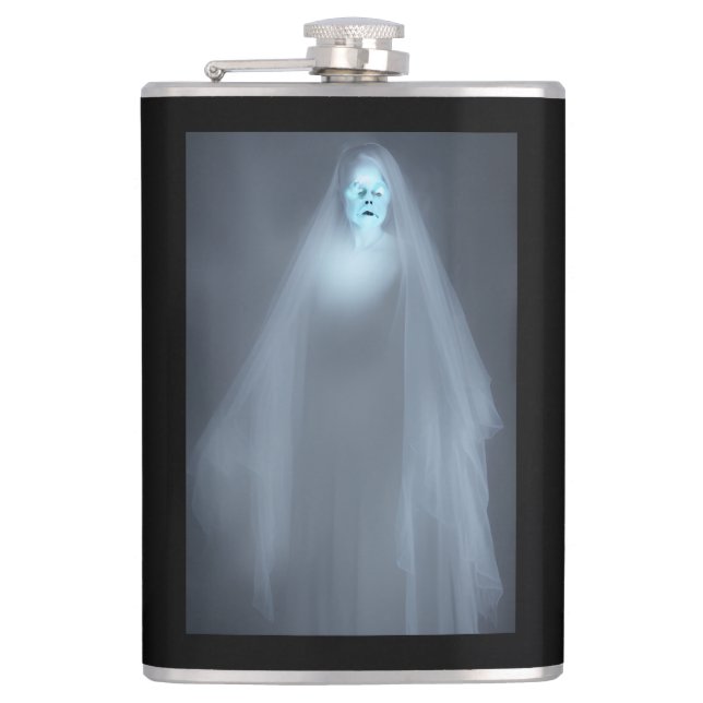 Eerie Victorian Lady Ghost & Quote Flask (Front)