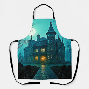 Eerie Victorian Mansion Moonlight Apron