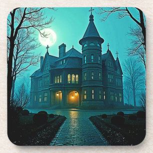 Eerie Victorian Mansion Moonlight Beverage Coaster