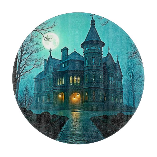 Eerie Victorian Mansion Moonlight Cutting Board (Front)